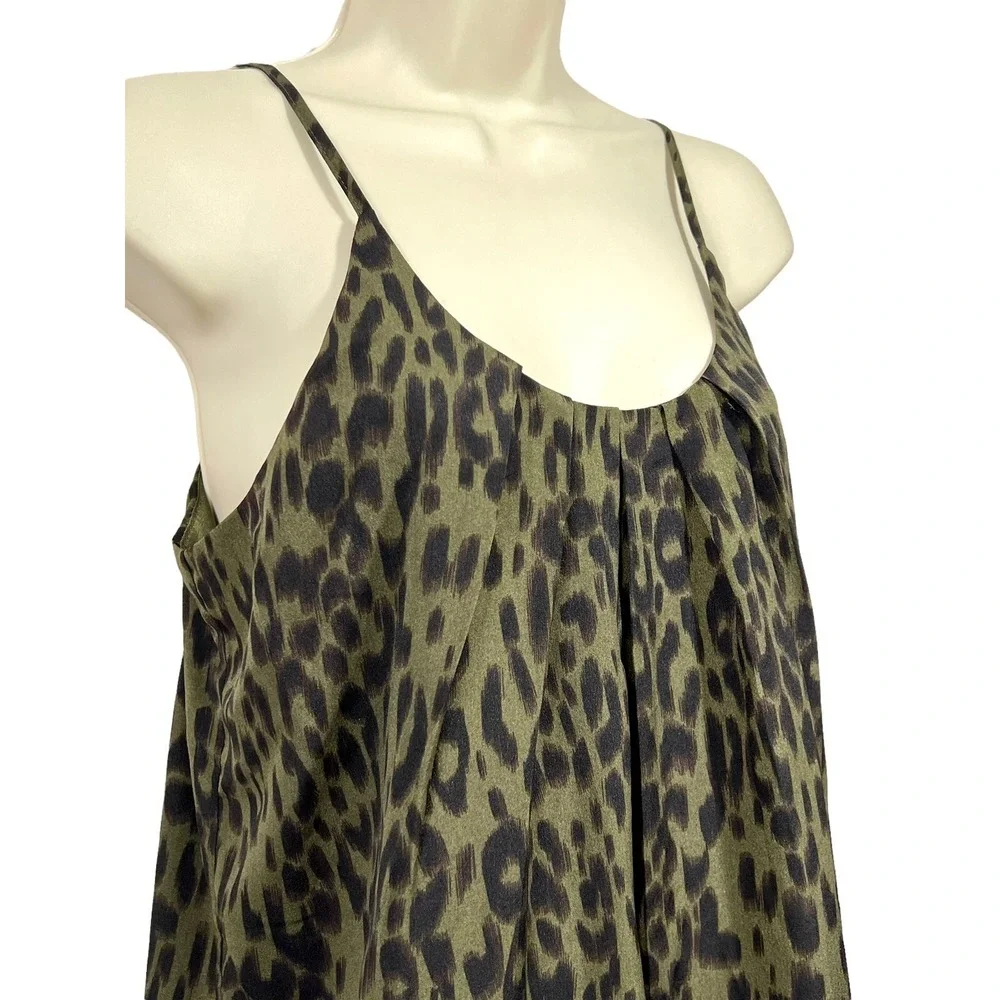 THML Midi Slip Dress Small‎ Sleeveless Olive Green Black Animal Print Lined
